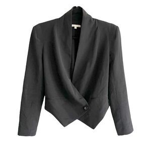 REBECCA MINKOFF Becky Pointed Silk Blazer Jacket Black 0